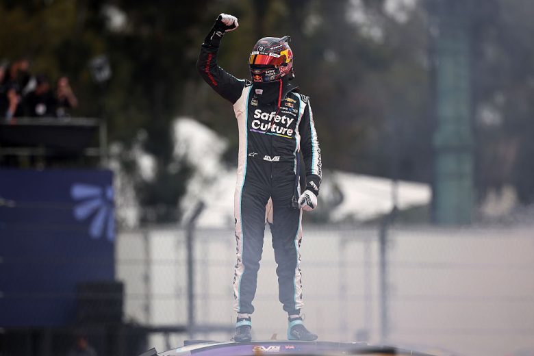 Shane van Gisbergen celebrates after winning in Mexico City.