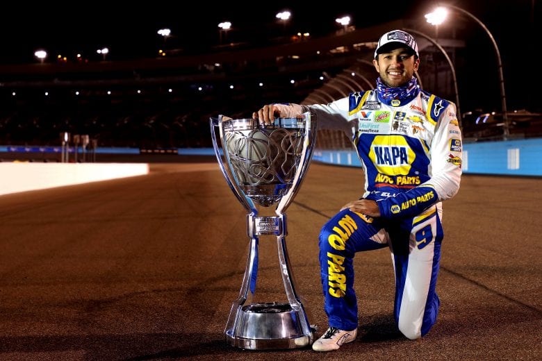 AVONDALE, ARIZONA - NOVEMBER 08: Chase Elliott, driver of the #9 NAPA Auto Parts Chevrolet, poses for a photo after winning the NASCAR Cup Series Season Finale 500 and the 2020 NASCAR Cup Series Championship at Phoenix Raceway on November 08, 2020 in Avondale, Arizona. (Photo by Christian Petersen/Getty Images) | Getty Images