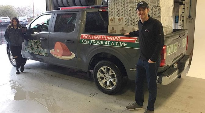 Featured image for Joey Logano, Hailie Deegan team up with Ford for holiday food drive