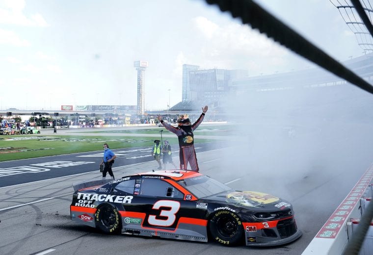 FORT WORTH, TEXAS - JULY 19: Austin Dillon, driver of the #3 Bass Pro Shops Chevrolet, celebrates winning the NASCAR Cup Series O'Reilly Auto Parts 500 at Texas Motor Speedway on July 19, 2020 in Fort Worth, Texas. (Photo by Cooper Neill/Getty Images)
