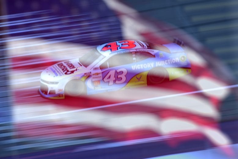 BROOKLYN, MICHIGAN - AUGUST 08: (EDITORS NOTE: Image was captured using in camera double exposure) Bubba Wallace, driver of the #43 Victory Junction Chevrolet, drives during the NASCAR Cup Series FireKeepers Casino 400 at Michigan International Speedway on August 08, 2020 in Brooklyn, Michigan. (Photo by Jared C. Tilton/Getty Images) | Getty Images