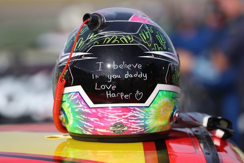 LAS VEGAS, NEVADA - SEPTEMBER 26: A detail of the helmet worn by Justin Allgaier, driver of the #7 BRANDT Chevrolet, on the grid prior to the NASCAR Xfinity Series Alsco 300 at Las Vegas Motor Speedway on September 26, 2020 in Las Vegas, Nevada. (Photo by Chris Graythen/Getty Images) | Getty Images