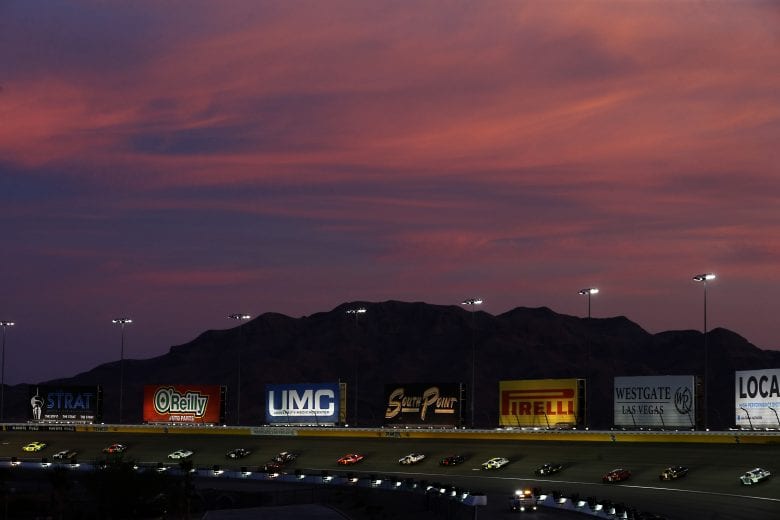 LAS VEGAS, NEVADA - SEPTEMBER 26: Cars race as the sun sets during the NASCAR Xfinity Series Alsco 300 at Las Vegas Motor Speedway on September 26, 2020 in Las Vegas, Nevada. (Photo by Brian Lawdermilk/Getty Images) | Getty Images