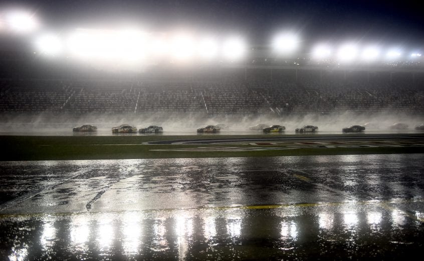 CONCORD, NORTH CAROLINA - OCTOBER 10: Cars race in the rain during the NASCAR Xfinity Series Drive for the Cure 250 presented by Blue Cross Blue Shield of North Carolina at Charlotte Motor Speedway on October 10, 2020 in Concord, North Carolina. (Photo by Jared C. Tilton/Getty Images) | Getty Images