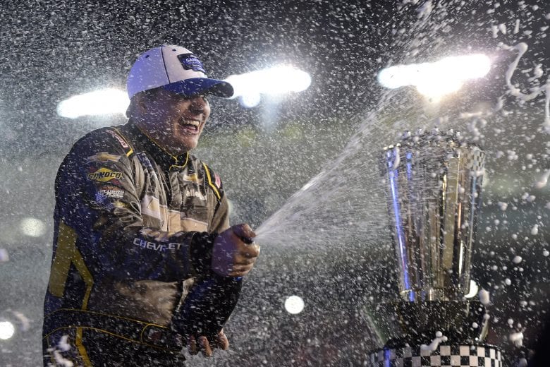 AVONDALE, ARIZONA - NOVEMBER 06: Sheldon Creed, driver of the #2 Chevy Accessories/Trench Shoring Chevrolet, celebrates in victory lane after winning the NASCAR Gander RV & Outdoors Truck Series Lucas Oil 150 and the NASCAR Gander RV & Outdoors Truck Series Championship at Phoenix Raceway on November 06, 2020 in Avondale, Arizona. (Photo by Jared C. Tilton/Getty Images) | Getty Images