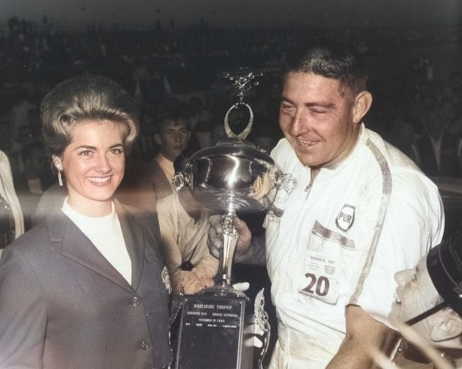 AUGUSTA, GA - NOVEMBER 17, 1963: Now gone from racing, Augusta International Raceway was an early 60's 'super track'. Here Glenn 'Fireball' Roberts celebrates a victory in the August 510 for Grand National cars (now Cup). (Photo by ISC Archives/CQ-Roll Call Group via Getty Images)