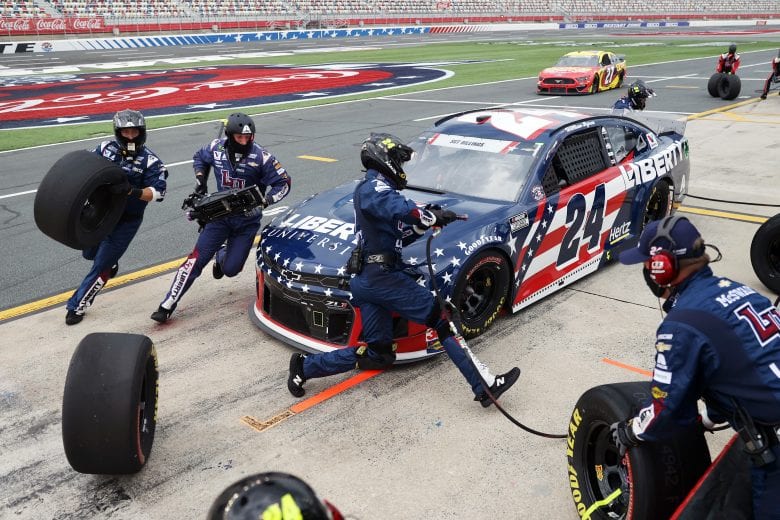 CONCORD, NORTH CAROLINA - MAY 24: William Byron, driver of the #24 Liberty University Patriotic Chevrolet, pits during the NASCAR Cup Series Coca-Cola 600 at Charlotte Motor Speedway on May 24, 2020 in Concord, North Carolina. (Photo by Chris Graythen/Getty Images) | Getty Images