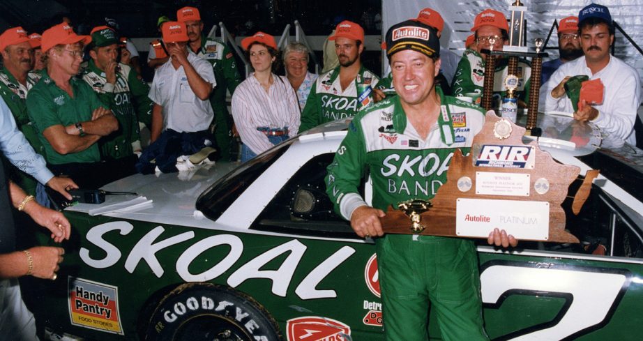 Harry Gant in Victory Lane at Richmond Raceway after winning the NASCAR Cup Series Autolite 200.