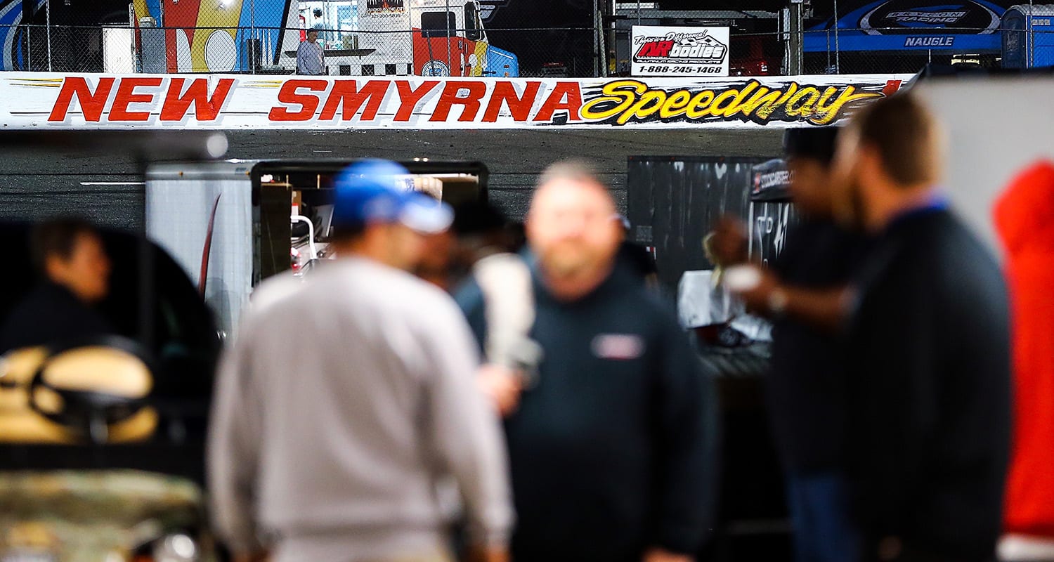 NEW SMYRNA BEACH, FL - FEBRUARY 9: During a rain delay at the World Series of Asphalt Stock Car Racing at New Smyrna Speedway on February 9, 2019 in New Smyrna Beach, Florida. (Photo by Adam Glanzman/NASCAR)