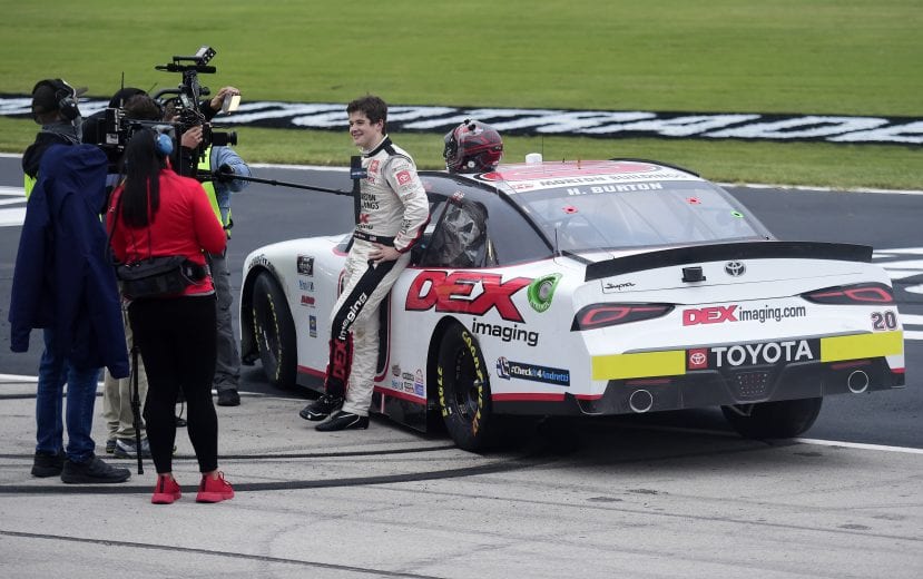 FORT WORTH, TEXAS - OCTOBER 24: Harrison Burton, driver of the #20 DEX Imaging Toyota, speaks to the media after winning the NASCAR Xfinity Series O'Reilly Auto Parts 300 at Texas Motor Speedway on October 24, 2020 in Fort Worth, Texas. (Photo by Jared C. Tilton/Getty Images) | Getty Images