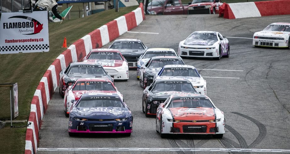 HAMILTON, ON - AUGUST 29: The NASCAR Pinty’s series at Flamboro Speedway in Hamilton, Ontario, Canada on Saturday, August 29, 2020. (Photo by Matthew Manor/NASCAR)