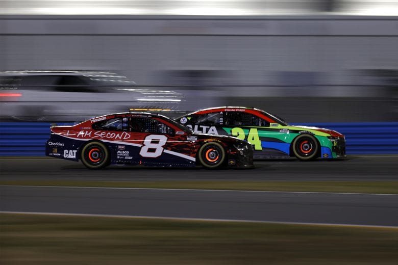 DAYTONA BEACH, FLORIDA - FEBRUARY 09: William Byron, driver of the #24 Axalta Chevrolet, and Tyler Reddick, driver of the #8 Chevrolet, race during the NASCAR Cup Series Busch Clash at Daytona at Daytona International Speedway on February 09, 2021 in Daytona Beach, Florida. (Photo by Jared C. Tilton/Getty Images) | Getty Images