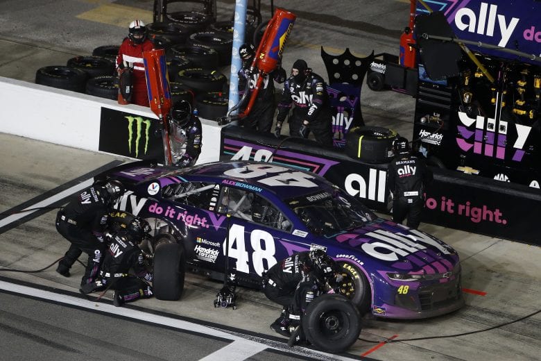 DAYTONA BEACH, FLORIDA - FEBRUARY 09: Alex Bowman, driver of the #48 Ally Chevrolet, pits during the NASCAR Cup Series Busch Clash at Daytona at Daytona International Speedway on February 09, 2021 in Daytona Beach, Florida. (Photo by Brian Lawdermilk/Getty Images) | Getty Images