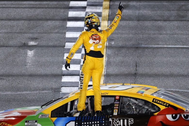 DAYTONA BEACH, FLORIDA - FEBRUARY 09: Kyle Busch, driver of the #18 M&M's Toyota, celebrates after winning the NASCAR Cup Series Busch Clash at Daytona at Daytona International Speedway on February 09, 2021 in Daytona Beach, Florida. (Photo by Jared C. Tilton/Getty Images) | Getty Images