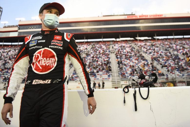 BRISTOL, TENNESSEE - SEPTEMBER 19: Christopher Bell, driver of the #95 Rheem Toyota, waits on the grid prior to the NASCAR Cup Series Bass Pro Shops Night Race at Bristol Motor Speedway on September 19, 2020 in Bristol, Tennessee. (Photo by Jared C. Tilton/Getty Images) | Getty Images