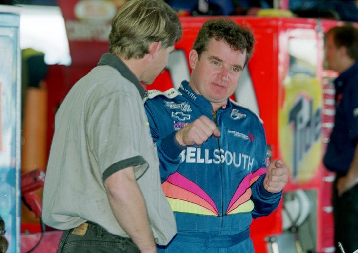 15 Oct 1999: Joe Nemechek talks to a crew member about his car during the Winston 500, part of the NASCAR Winston Cup Series at the Talladega Super Speedway in Talladega, Alabama. Mandatory Credit: Andy Lyons /Allsport