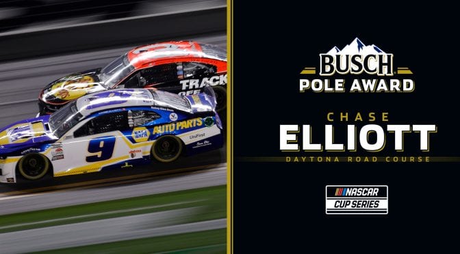 Featured image for Chase Elliott wins Busch Pole Award for Daytona Road Course; see lineup