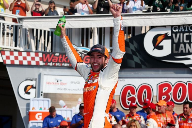 WATKINS GLEN, NY - AUGUST 05:  Chase Elliott, driver of the #9 SunEnergy1 Chevrolet, celebrates in Victory Lane after winning the Monster Energy NASCAR Cup Series GoBowling at The Glen at Watkins Glen International on August 5, 2018 in Watkins Glen, New York.  (Photo by Sarah Crabill/Getty Images) | Getty Images