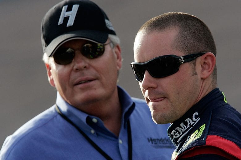 AVONDALE, AZ - NOVEMBER 09: Casey Mears (R), driver of the #25 National Guard/GMAC Chevrolet, stands with Rick Hendrick on the grid during qualifying for the NASCAR Nextel Cup Series Checker Auto Parts 500 at Phoenix International Raceway on November 9, 2007 in Avondale, Arizona.  (Photo by Jason Smith/Getty Images for NASCAR) | Getty Images