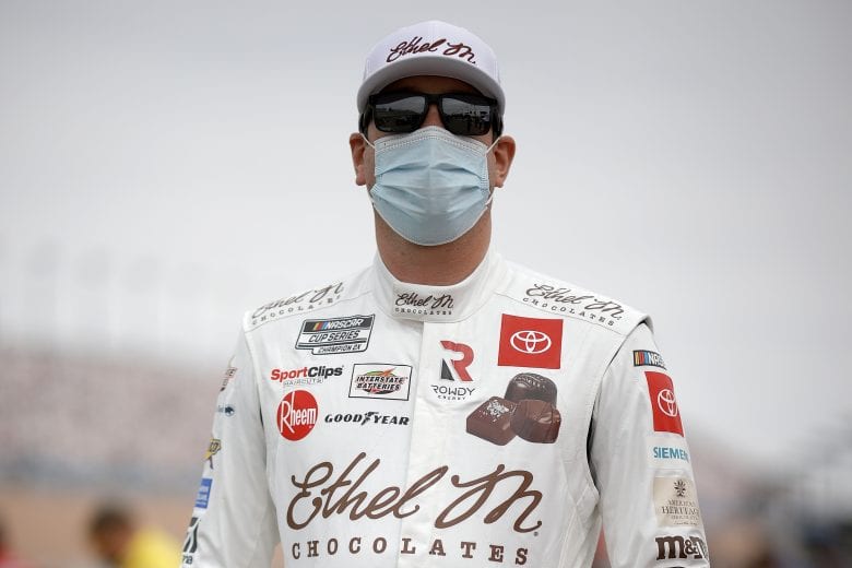 LAS VEGAS, NEVADA - MARCH 07: Kyle Busch, driver of the #18 Ethel M Chocolates Toyota, waits on the grid prior to the NASCAR Cup Series Pennzoil 400 presented by Jiffy Lube at Las Vegas Motor Speedway on March 07, 2021 in Las Vegas, Nevada. (Photo by Chris Graythen/Getty Images) | Getty Images