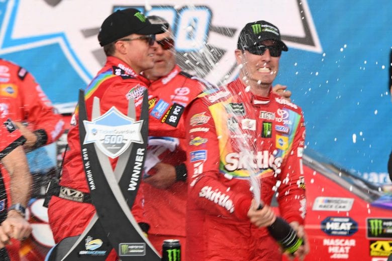 AVONDALE, AZ - MARCH 10:  Kyle Busch, driver of the #18 Skittles Toyota, celebrates after winning the Monster Energy NASCAR Cup Series TicketGuardian 500 at ISM Raceway on March 10, 2019 in Avondale, Arizona.  (Photo by Stacy Revere/Getty Images) | Getty Images