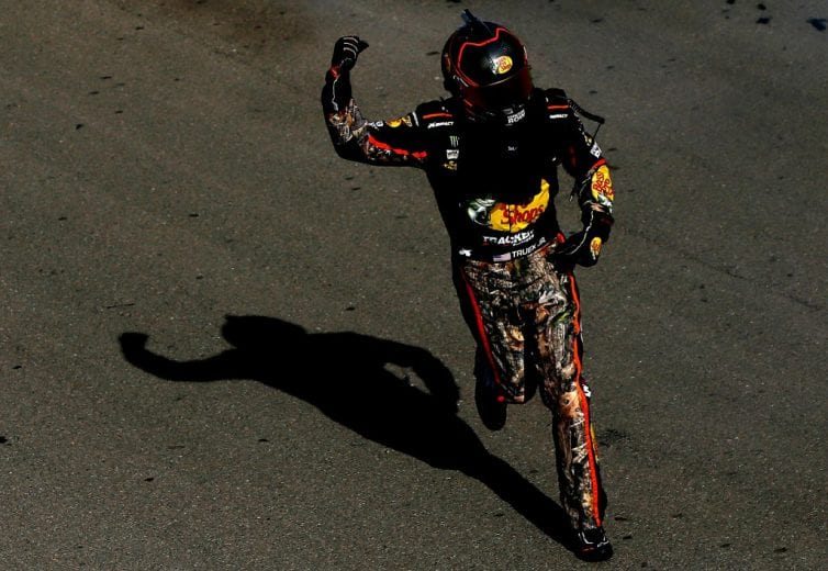 LAS VEGAS, NV - MARCH 12:  Martin Truex Jr., driver of the #78 Bass Pro Shops/TRACKER BOATS Toyota, celebrates after winning the Monster Energy NASCAR Cup Series Kobalt 400 at Las Vegas Motor Speedway on March 12, 2017 in Las Vegas, Nevada.  (Photo by Sean Gardner/Getty Images) | Getty Images