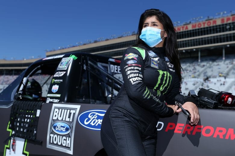 HAMPTON, GEORGIA - MARCH 20: Hailie Deegan, driver of the #1 BUILT FORD TOUGH Ford, waits on the grid prior to the NASCAR Camping World Truck Series Fr8Auctions 200 at Atlanta Motor Speedway on March 20, 2021 in Hampton, Georgia. (Photo by Sean Gardner/Getty Images) | Getty Images