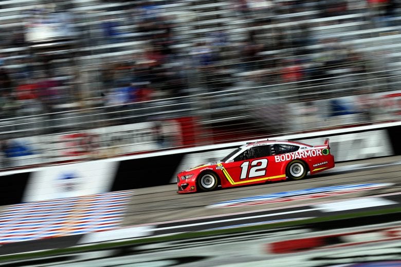 HAMPTON, GEORGIA - MARCH 21: Ryan Blaney, driver of the #12 BodyArmor Ford, crosses the finish line to win the NASCAR Cup Series Folds of Honor QuikTrip 500 at Atlanta Motor Speedway on March 21, 2021 in Hampton, Georgia. (Photo by Sean Gardner/Getty Images) | Getty Images