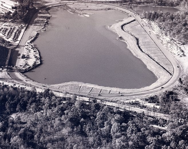 ATLANTA, GA - Early 1950's: Lakewood Speedway, located on Atlanta's south side, was a one mile dirt horse track that hosted auto racing as early as the 1930's. On June 14, 1959, 21 year old Richard Petty won the NASCAR Grand National race over his dad, Lee Petty. His first career victory was short lived when Lee protested. Following a lap scoring re-count, NASCAR officials reversed the 1-2 finishing order, making Lee Petty the winner! (Photo by ISC Archives/CQ-Roll Call Group via Getty Images)