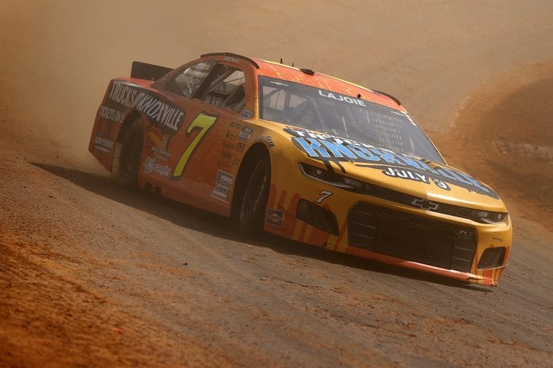 BRISTOL, TENNESSEE - MARCH 26: Corey LaJoie, driver of the #7 NASCAR Trucks at Knoxville Chevrolet, drives during practice for the NASCAR Cup Series Food City Dirt Race at Bristol Motor Speedway on March 26, 2021 in Bristol, Tennessee. (Photo by Jared C. Tilton/Getty Images) | Getty Images