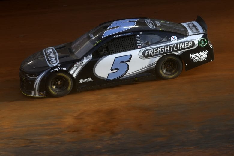 BRISTOL, TENNESSEE - MARCH 26: Kyle Larson, driver of the #5 Freightliner Chevrolet, drives during practice for the NASCAR Cup Series Food City Dirt Race at Bristol Motor Speedway on March 26, 2021 in Bristol, Tennessee. (Photo by Chris Graythen/Getty Images) | Getty Images