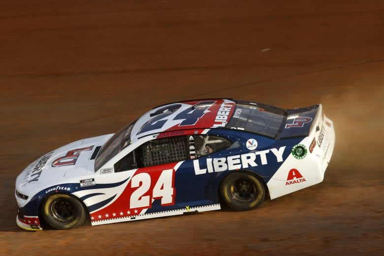 BRISTOL, TENNESSEE - MARCH 26: William Byron, driver of the #24 Liberty University Chevrolet, drives during practice for the NASCAR Cup Series Food City Dirt Race at Bristol Motor Speedway on March 26, 2021 in Bristol, Tennessee. (Photo by Chris Graythen/Getty Images) | Getty Images