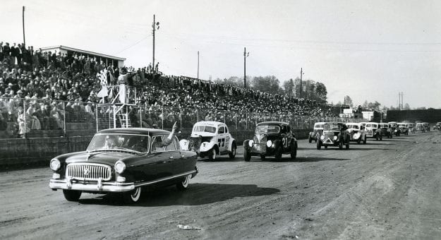 MARTINSVILLE, VA: The pace lap for an early Modified stock car race at Martinsville Speedway. (Photo by ISC Images & Archives via Getty Images)