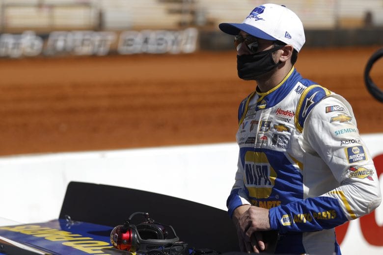BRISTOL, TENNESSEE - MARCH 29: Chase Elliott, driver of the #9 NAPA Auto Parts Chevrolet, waits on the grid prior to the NASCAR Cup Series Food City Dirt Race at Bristol Motor Speedway on March 29, 2021 in Bristol, Tennessee. (Photo by Chris Graythen/Getty Images) | Getty Images