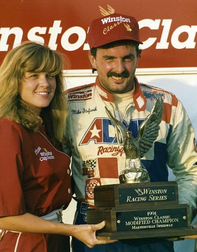 MARTINSVILLE, VA - OCTOBER 27, 1991:  Mike Stefanik in victory lane following his win in the Winston Classic NASCAR Modified Tour event at Martinsville Speedway. The victory was StefanikÕs fifth of the year on the Modified Tour and helped him secure his second NASCAR Modified championship. (Photo by ISC Images & Archives via Getty Images)