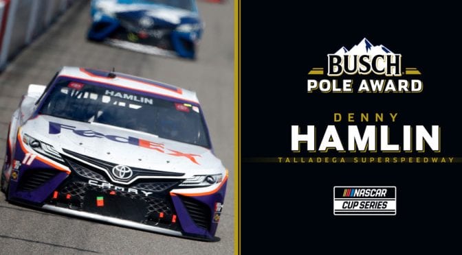 Featured image for Denny Hamlin clinches Busch Pole Award for Talladega