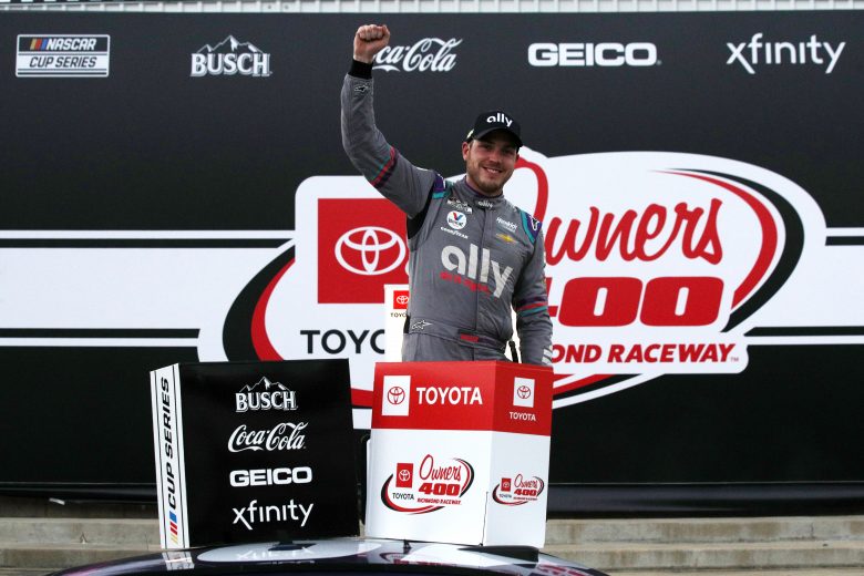 RICHMOND, VIRGINIA - APRIL 18: Alex Bowman, driver of the #48 Ally Chevrolet, celebrates in victory lane after winning the NASCAR Cup Series Toyota Owners 400 at Richmond Raceway on April 18, 2021 in Richmond, Virginia. (Photo by Sean Gardner/Getty Images) | Getty Images