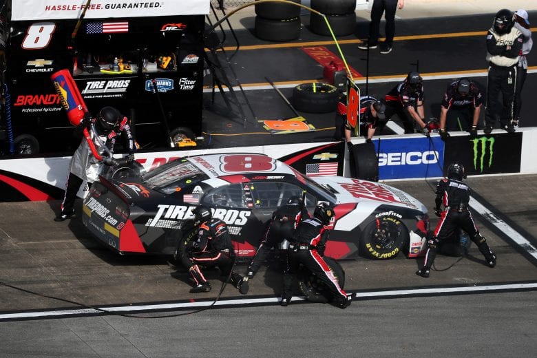 TALLADEGA, ALABAMA - APRIL 24: Josh Berry, driver of the #8 Tire Pros Chevrolet, pits during the NASCAR Xfinity Series Ag-Pro 300 at Talladega Superspeedway on April 24, 2021 in Talladega, Alabama. (Photo by James Gilbert/Getty Images) | Getty Images