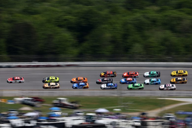 TALLADEGA, ALABAMA - APRIL 25: Matt DiBenedetto, driver of the #21 Motorcraft Quick Lane Ford, leads the field during the NASCAR Cup Series GEICO 500 at Talladega Superspeedway on April 25, 2021 in Talladega, Alabama. (Photo by James Gilbert/Getty Images) | Getty Images