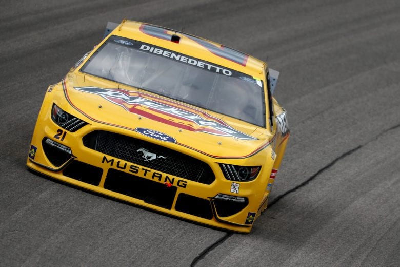 KANSAS CITY, KANSAS - MAY 02: Matt DiBenedetto, driver of the #21 Dickies/Menards Ford, drives during the NASCAR Cup Series Buschy McBusch Race 400 at Kansas Speedway on May 02, 2021 in Kansas City, Kansas. (Photo by James Gilbert/Getty Images) | Getty Images