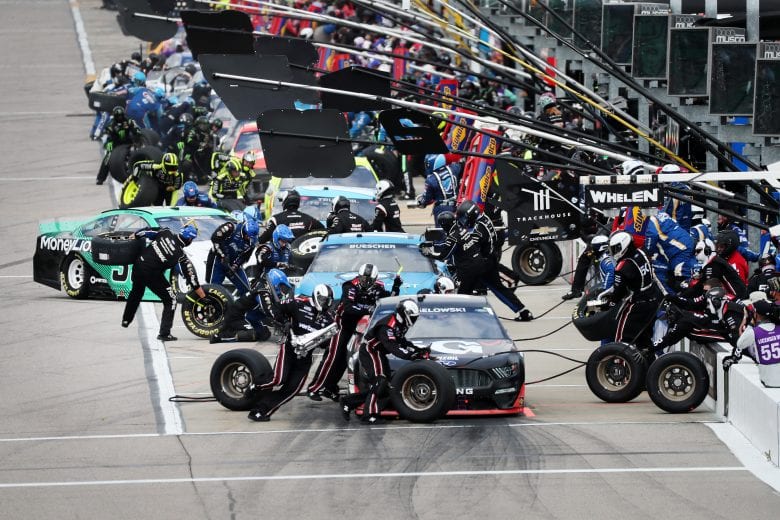 KANSAS CITY, KANSAS - MAY 02: Brad Keselowski, driver of the #2 Verizon 5G Ford, pits during the NASCAR Cup Series Buschy McBusch Race 400 at Kansas Speedway on May 02, 2021 in Kansas City, Kansas. (Photo by James Gilbert/Getty Images) | Getty Images