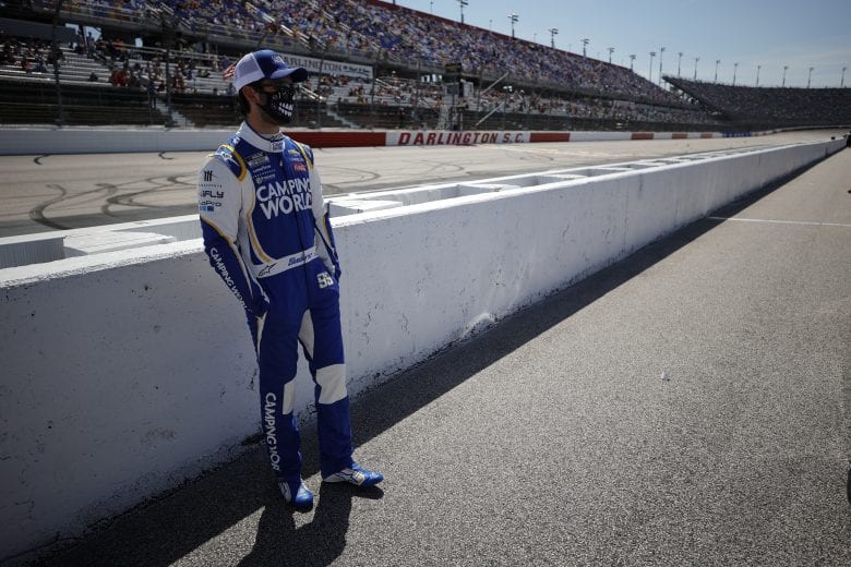 DARLINGTON, SOUTH CAROLINA - MAY 09: Daniel Suarez, driver of the #99 Camping World Throwback Chevrolet, waits on the grid prior to the NASCAR Cup Series Goodyear 400 at Darlington Raceway on May 09, 2021 in Darlington, South Carolina. (Photo by Chris Graythen/Getty Images) | Getty Images