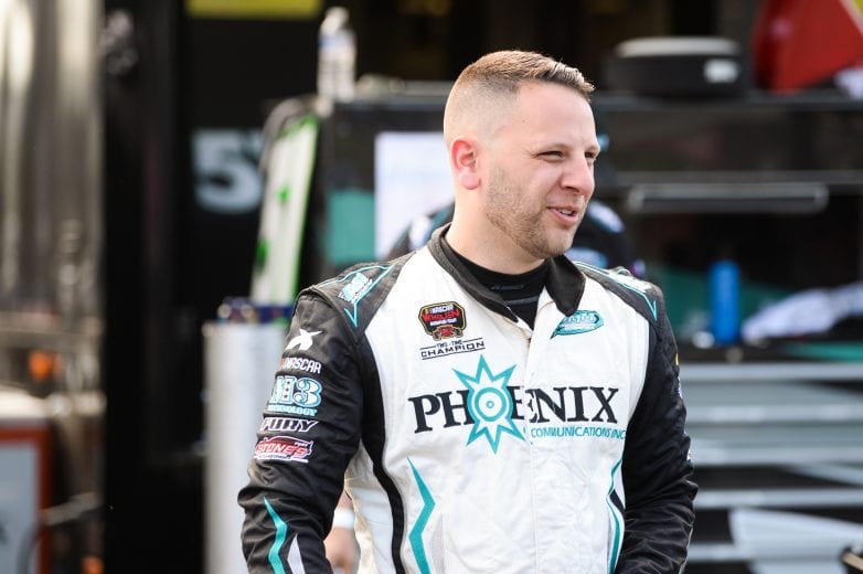 Justin Bonsignore, driver of #51 Phoenix Communications Inc. Chevrolet with the fastest time during practice during the Miller Lite 200 for the NASCAR Whelen Modified Tour at Riverhead Raceway in Riverhead, New York on May 15, 2021. (Kathryn Riley/NASCAR)