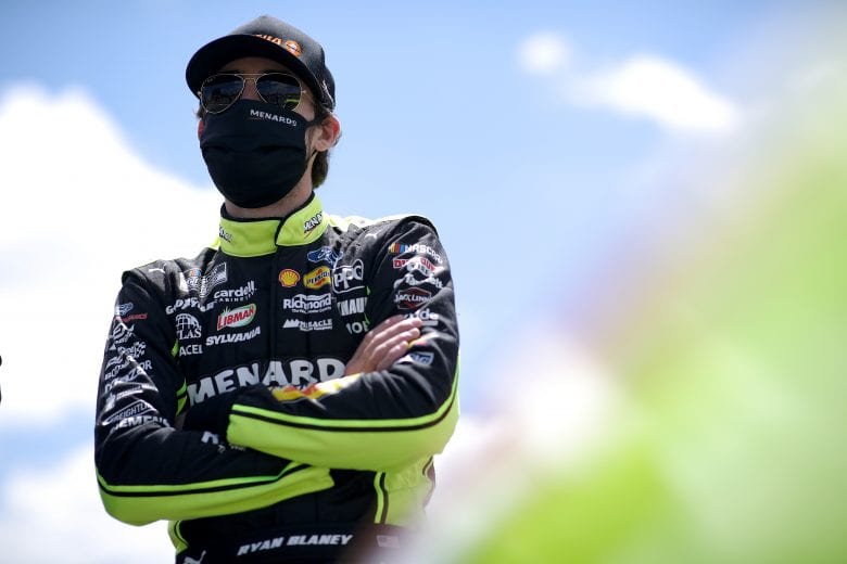 TALLADEGA, ALABAMA - APRIL 25: Ryan Blaney, driver of the #12 Menards/Sylvania Ford, waits on the grid prior to the NASCAR Cup Series GEICO 500 at Talladega Superspeedway on April 25, 2021 in Talladega, Alabama. (Photo by Sean Gardner/Getty Images) | Getty Images