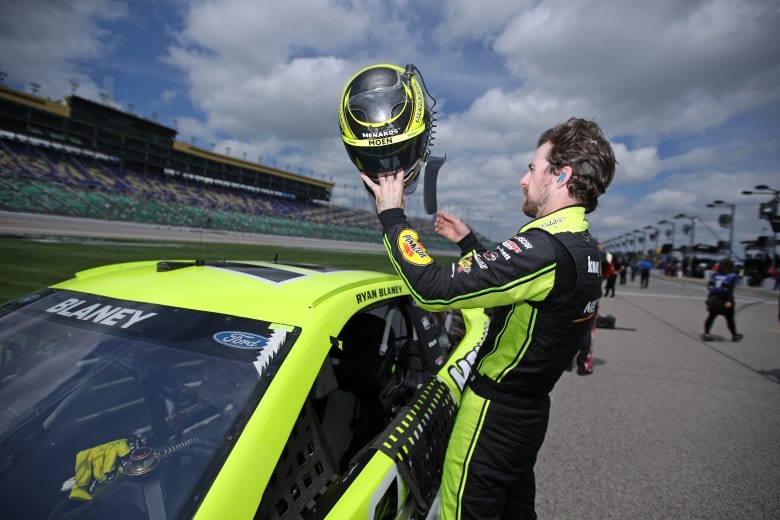 KANSAS CITY, KANSAS - MAY 02: Ryan Blaney, driver of the #12 Menards/Moen Ford, prepares for the NASCAR Cup Series Buschy McBusch Race 400 at Kansas Speedway on May 02, 2021 in Kansas City, Kansas. (Photo by Sean Gardner/Getty Images) | Getty Images
