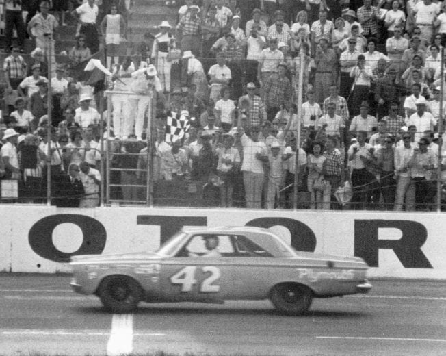 CHARLOTTE, NC - MAY 22, 1966:  Marvin Panch was sitting out the World 600 at Charlotte in 1966, as Ford Motor Co. boycotted NASCAR that season due to a rules dispute. Panch got an offer from the Petty organization to drive Richard's year-old dirt machine, which sported stiff suspension handling. Panch made the most of it, coming home the victor with a little relief help from Richard.  (Photo by ISC Archives/CQ-Roll Call Group via Getty Images)