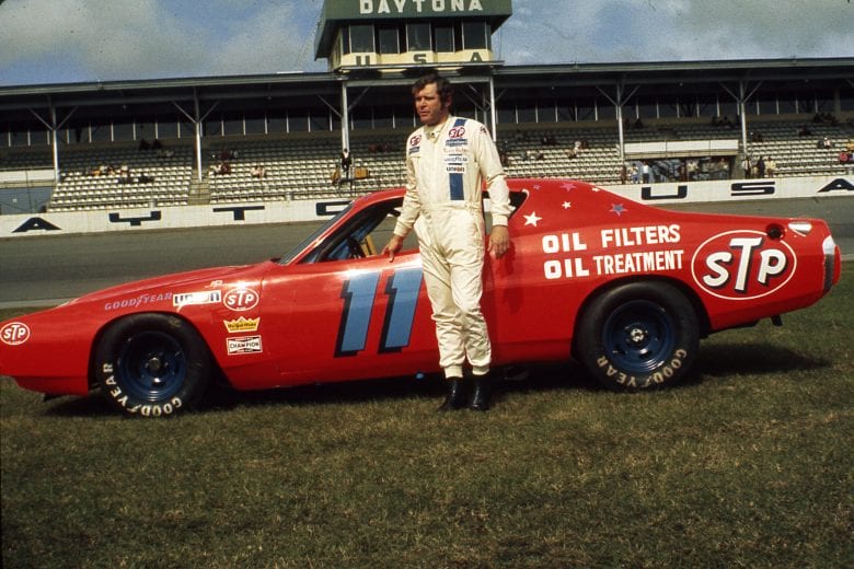 DAYTONA BEACH, FL - FEBRUARY 20, 1972:  Buddy Baker made his first start for the new Petty Enterprises two-car STP team in the '72 Daytona 500, but crashed out early.  (Photo by ISC Archives/CQ-Roll Call Group via Getty Images)