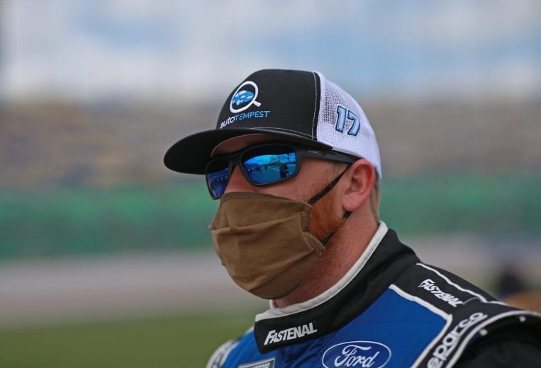 KANSAS CITY, KANSAS - MAY 02: Chris Buescher, driver of the #17 autoTempest Ford, waits on the grid prior to the NASCAR Cup Series Buschy McBusch Race 400 at Kansas Speedway on May 02, 2021 in Kansas City, Kansas. (Photo by Sean Gardner/Getty Images) | Getty Images