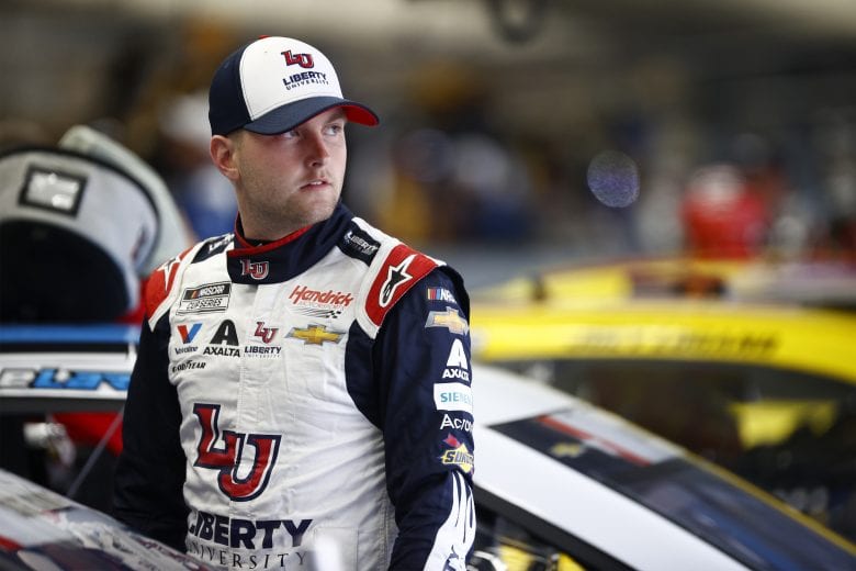 CONCORD, NORTH CAROLINA - MAY 28: William Byron, driver of the #24 Liberty University Chevrolet, waits in the garage area during practice for the NASCAR Cup Series Coca-Cola 600 at Charlotte Motor Speedway on May 28, 2021 in Concord, North Carolina. (Photo by Jared C. Tilton/Getty Images) | Getty Images