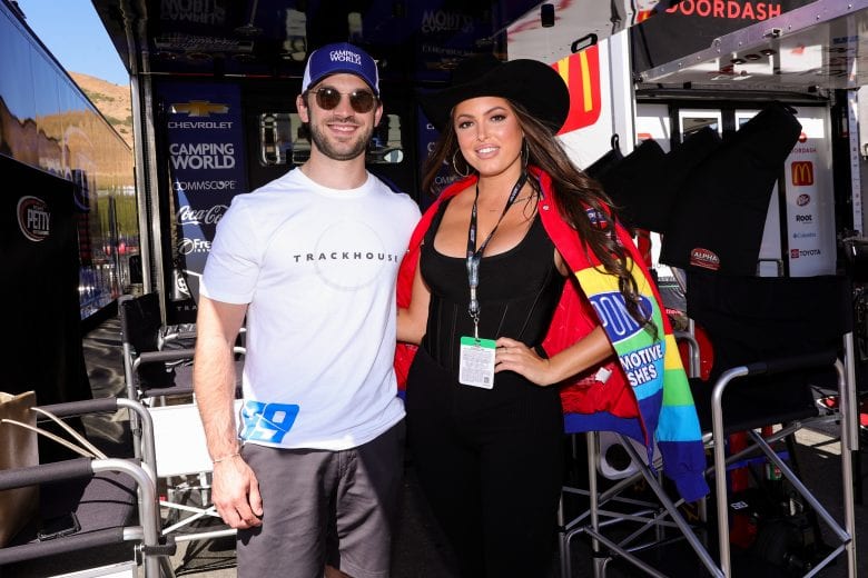 SONOMA, CALIFORNIA - JUNE 06: Daniel Suarez, driver of the #99 CommScope Chevrolet, and TV personality Constance Nunes poses for photos on the grid prior to the NASCAR Cup Series Toyota/Save Mart 350 at Sonoma Raceway on June 06, 2021 in Sonoma, California. (Photo by Carmen Mandato/Getty Images) | Getty Images